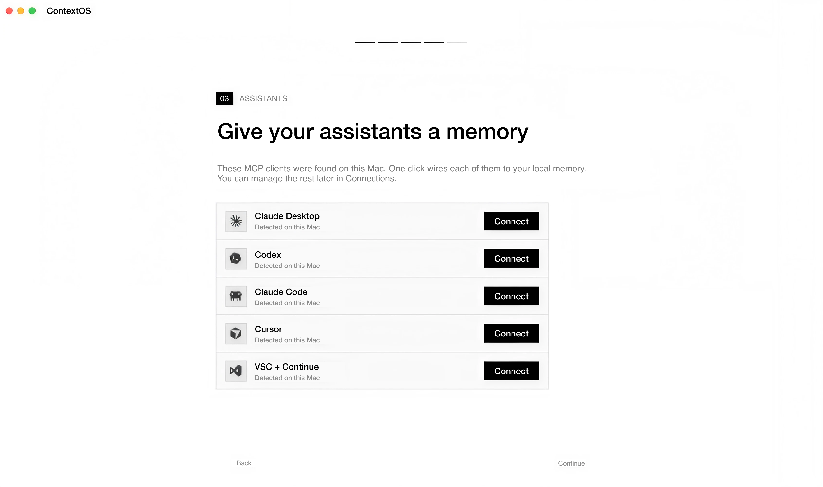 The Esment first-launch setup wizard